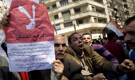  ... new constitution," during a rally in Cairos Tahrir Square,March 18