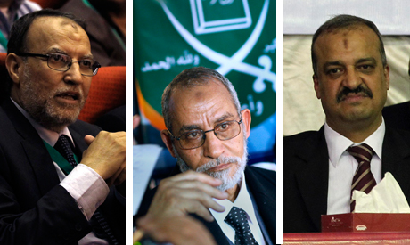 Brotherhood Supreme Guide Mohamed Badie, along with leaders Essam El-Erian and Mohamed El-Beltagy 