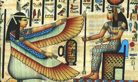a papyrus showing goddess maat with open wings