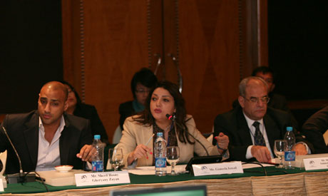 Egyptian political activist Gamila Ismail among other participants during the workshop.