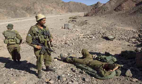 Israeli soldiers are seen near the Israeli-Egyptian border
