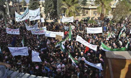 Demonstrators protest against Syria