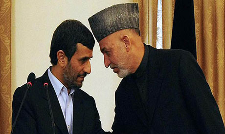 Mahmoud Ahmadinejad and Hamid Karzai