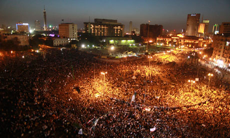 Protesters demonstrate after a court sentenced deposed president Hosni Mubarak to life in prison at 