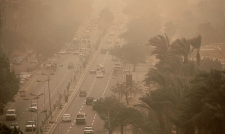 General view showing the dust storms in Cairo,