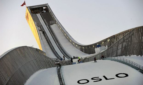 he Holmenkollen landmark ski jump during the Nordic Skiing World Championships in Oslo