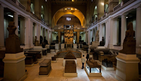 Guest walk around the Egyptian museum after its renovation announcement 