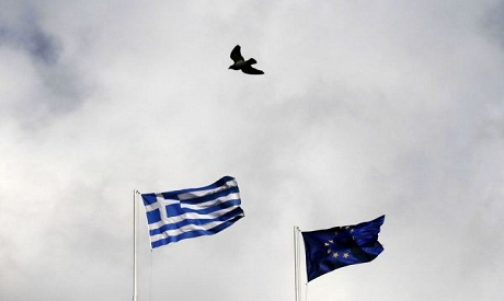 A Greek and an EU flag
