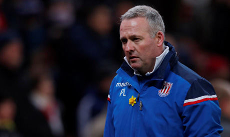 Stoke City manager Paul Lambert at half time (Reuters)
