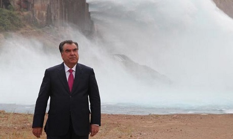 Emomali Rahmon, President of the Republic of Tajikistan at the Nurek Dam and hydroelectric station. 