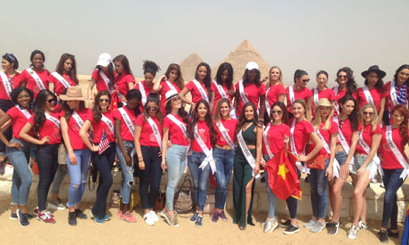 A group of 49 Miss World contestants visited the Giza Pyramids on Thursday