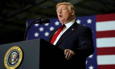 U.S. President Donald Trump speaks at a Make America Great Again Rally in Washington, Michigan April