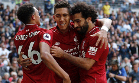 Roberto Firmino (centre) scored the decisive goal for Liverpool in their 3-2 Champions League win ag
