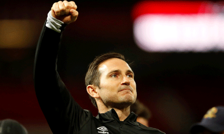 Derby County manager Frank Lampard celebrates winning the penalty shootout (Reuters)