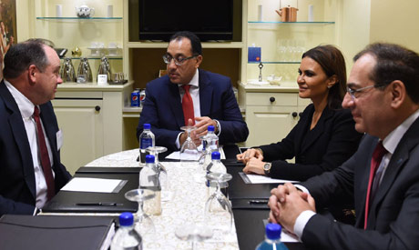 From right, Petroleum Minister Tarek El-Mulla, Investment Minister Sahar Nasr and  Prime Minister Mo
