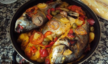 Oven baked mullet fish	