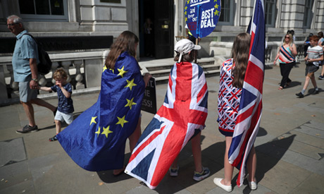 Anti-Brexit protesters demonstrate in Westminster, London, Britain, August 20, 2019. (Reuters)