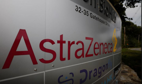 A sign marks an AstraZeneca facility in Waltham
