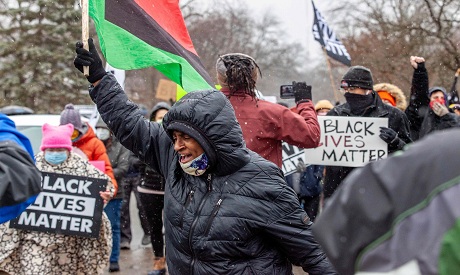 Protester chants as people hold Black Lives Matter Columbus, Ohio AFP
