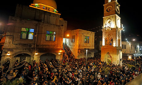 Palestinians attend the Fajr (dawn) prayer at Al-Nasir mosque in Nablus in the Israeli-occupied West