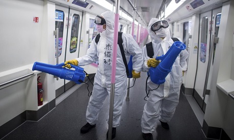 Disinfect a subway train in Wuhan