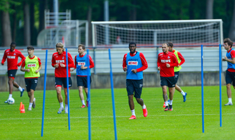 Players of German soccer team FC Cologne attend a training session, after the club announced the pos