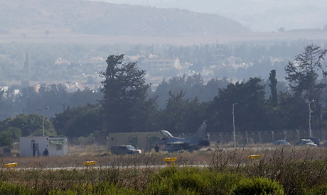 A view of a Greek Air Force F-16 aircraft after landing at Cyprus