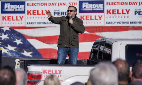 U.S. Senator Ted Cruz (R-TX) speaks at a campaign event ahead of runoff races in Georgia for control