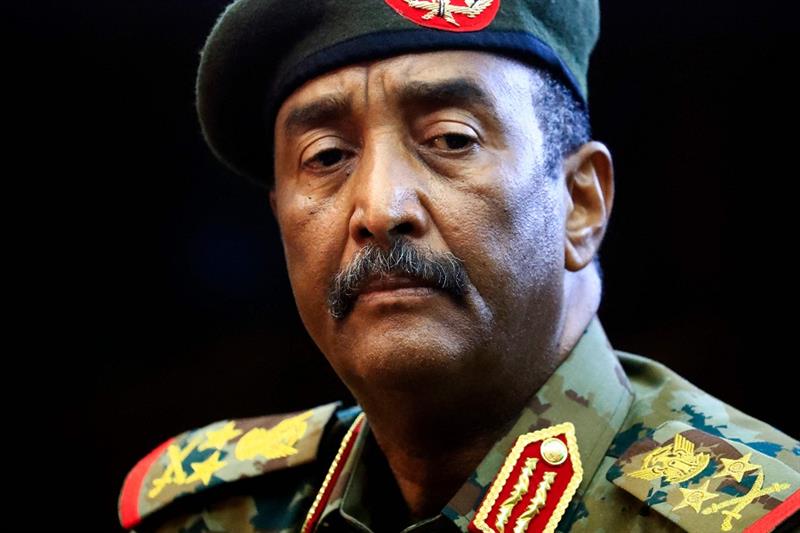 Sudan s top army general Abdel Fattah al-Burhan holds a press conference at the General Command of t