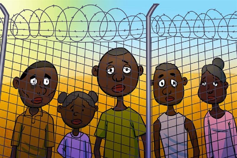 children refugees cartoon