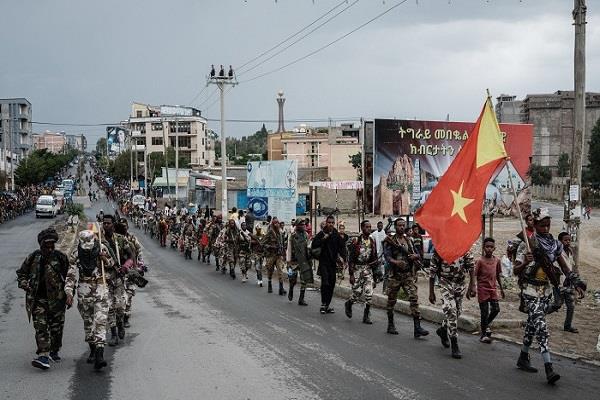 Soldiers of Tigray Defence Force (TDF) march towards Mekele