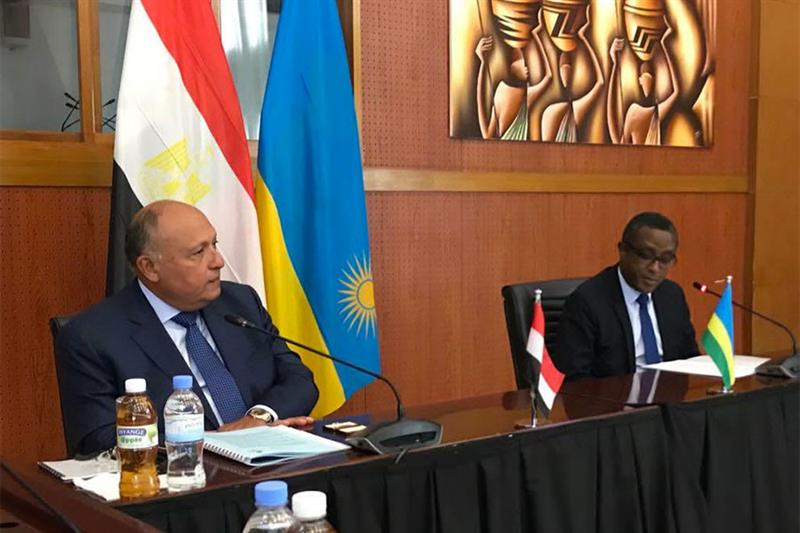 Egyptian Foreign Minister Sameh Shoukry and his Rwandan counterpart Vincent Biruta