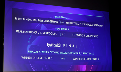 Quarter Final & Semi Final Draw - Nyon, Switzerland - March 19, 2021 General view of the draw UEFA. 
