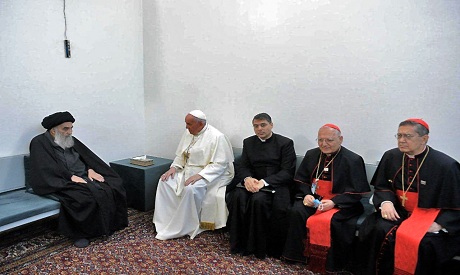 Ayatollah Sistani meeting with Pope Francis AFP  