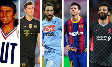 Salah, Messi, Lewandowski, Higuain, Skoblar