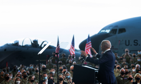 US President Joe Biden addresses US troops