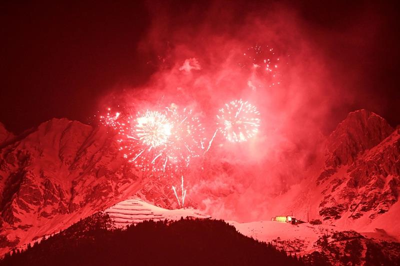 Fireworks in front of Alps Mountains, Austria