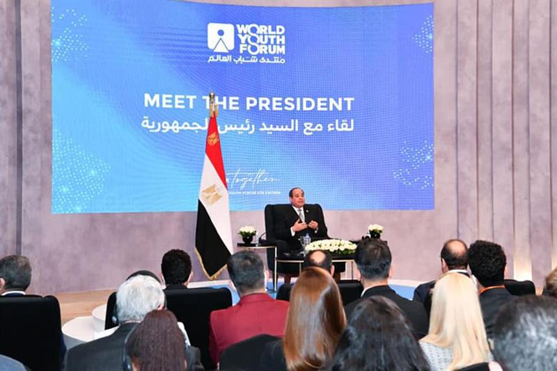 Al-Sisi speaking during his meeting with international media representatives on the sidelines of the