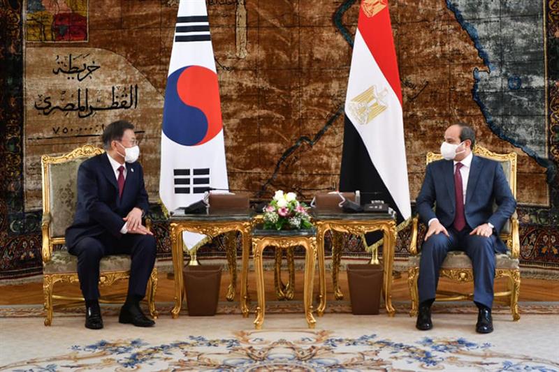 Al-Sisi and Moon at the presidential palace, Cairo