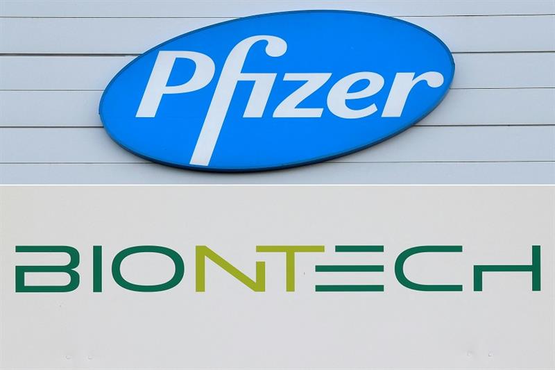 Logos for Pfizer and BioNTech 