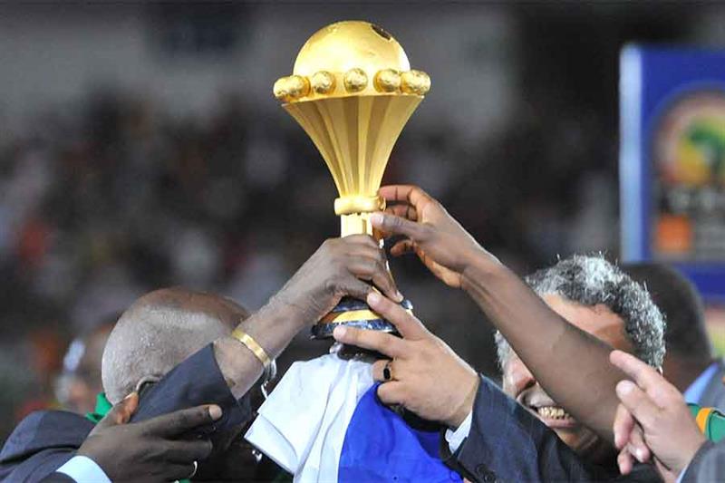 The African Cup of Nations trophy held aloft by 2012 winners, Zambia. AFP