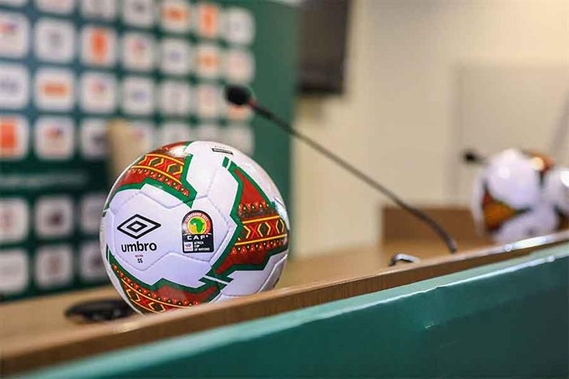 A general view of the official ball of the Africa Cup of Nations (CAN) 2021 is seen in the press roo