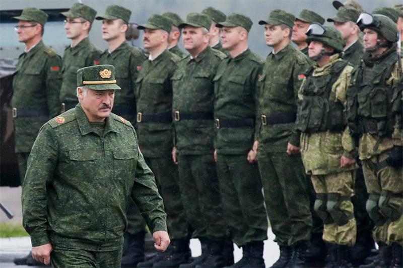 FILE - Belarusian President Alexander Lukashenko inspects the troops during the Zapad (West) 2017 jo