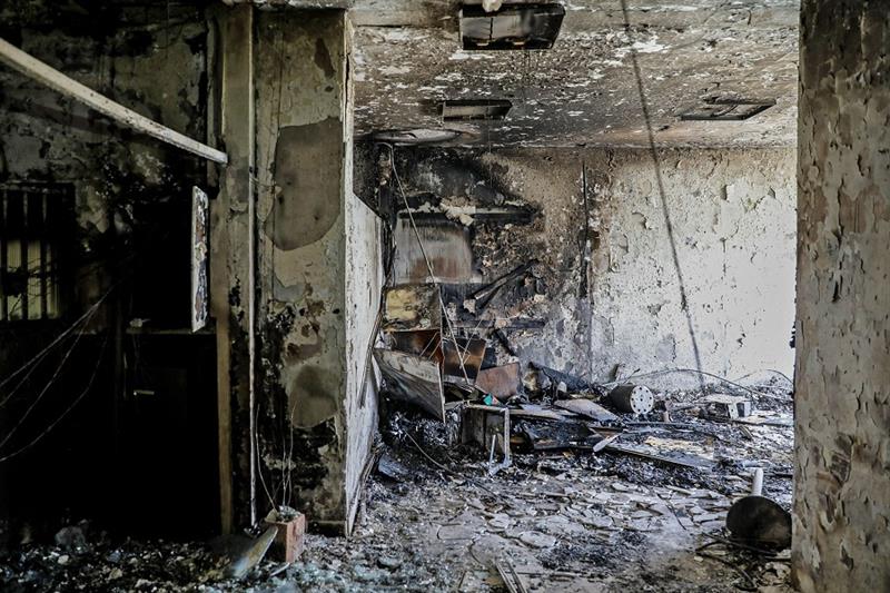 Damage caused by a fire in the notorious Evin prison, Tehran