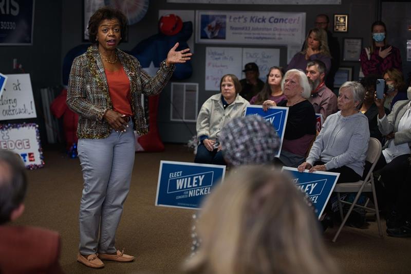 Democratic U.S. Senate candidate Cheri Beasley campaigns in Smithfield, North Carolina