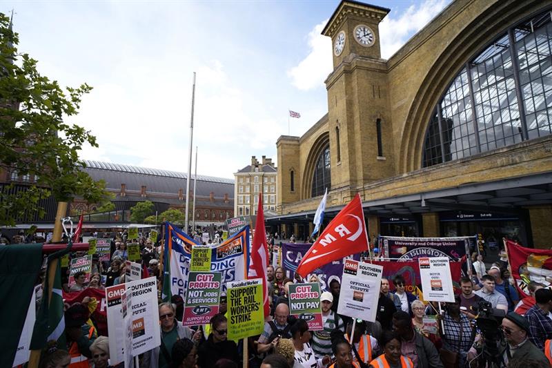 The National Union of Rail, Maritime and Transport Workers union train strike rally outside King s C