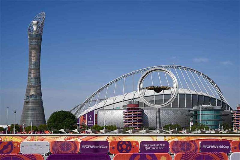 A general view of the Doha Torch (L) and the Khalifa International Stadium is pictured in Doha on No