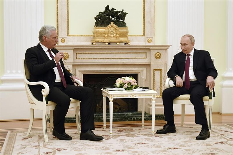 Russian President Vladimir Putin, right, holds talks with Cuban President Miguel Diaz-Canel Bermudez