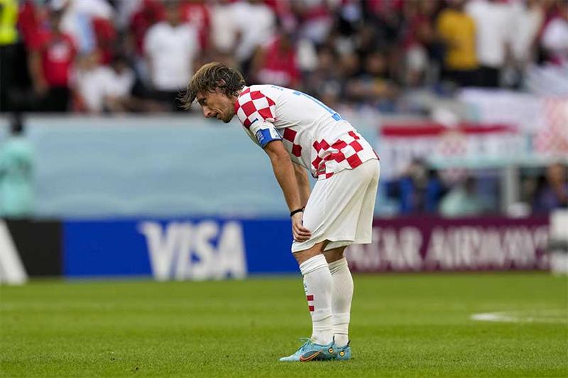 Croatia s Luka Modric reacts after the World Cup group F soccer match between Morocco and Croatia, a