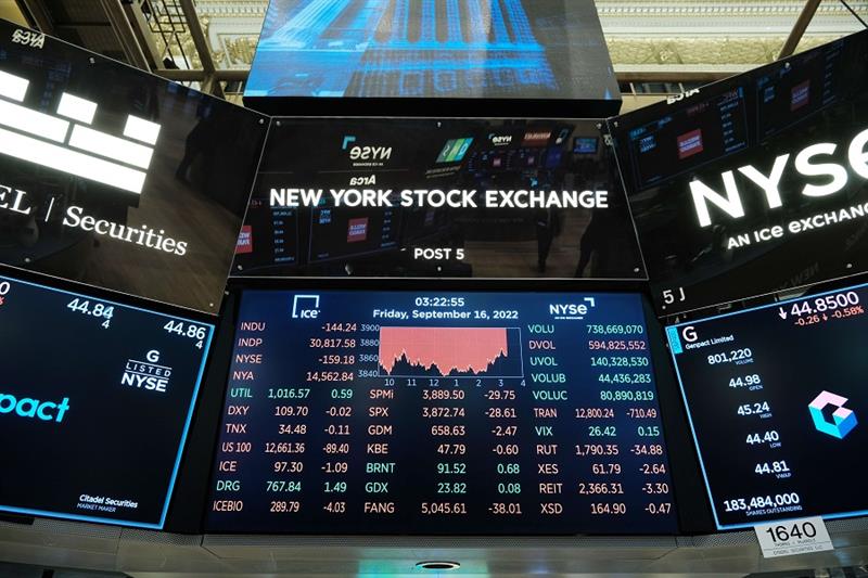 A board displays market activity on the floor of the New York Stock Exchange (NYSE)